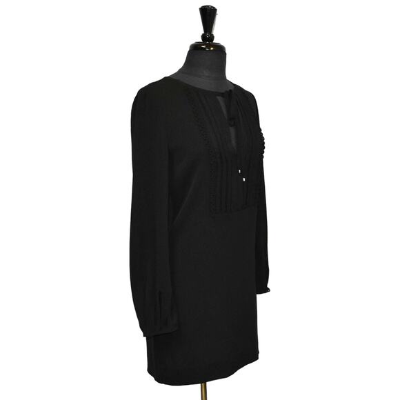 B2 DIANE VON FURSTENBERG Black Pleated Front Panel Detail W/Neck Tie Dress Sz 2 - Picture 2 of 6